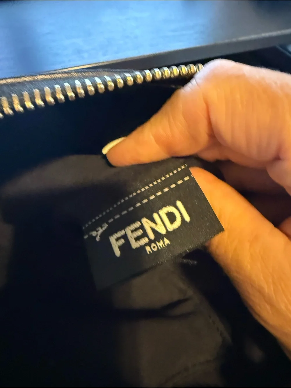 Auth Fendi Dotcom Black Leather Studded Top-Handle Bag
